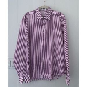 BUGATCHI Pink & White Striped Cotton The on Long Sleeve Shirt Shaped Fit Size XL